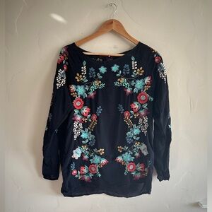 Johnny Was Black Embroidered Blouse